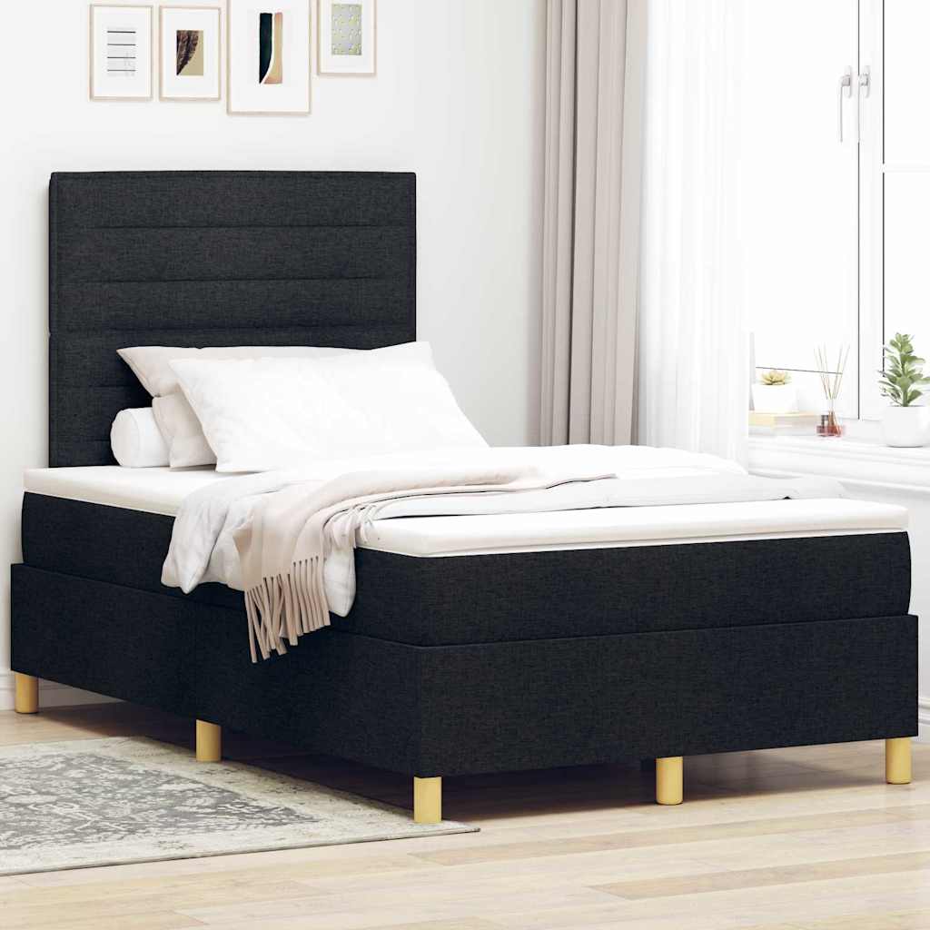 Box Spring voodi koos madratsi ja LED must 120x200 cm kangas