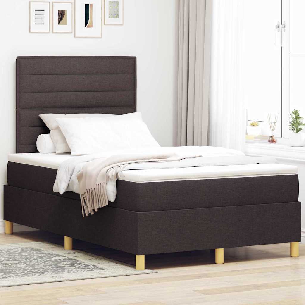 Box Spring voodi koos madratsi ja LED tumepruun 120x200 cm kangas