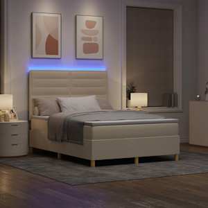 LED box pružinová postel s matrací Krémová 140 x 200 cm textil - obrázek 5