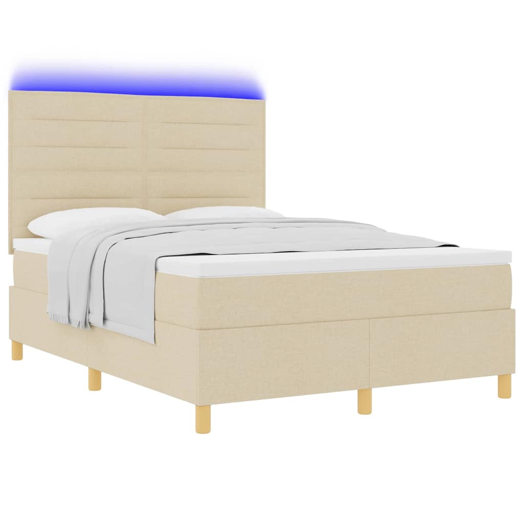 Thumbnail - vidaXL LED Boxspringbett mit Matratze Creme 140 x 200 cm Stoff