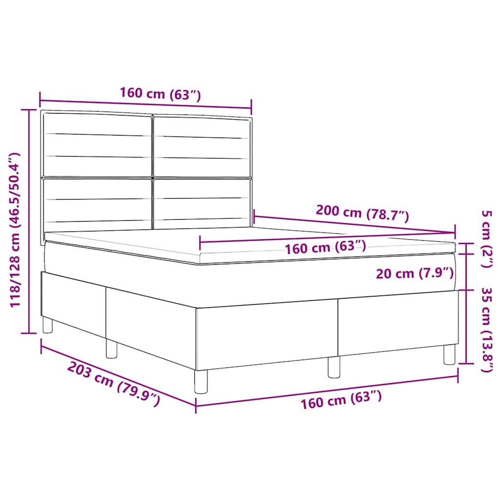 LED box pružinová postel s čelo Tmavě šedá 160 x 200 cm textil - obrázek 14