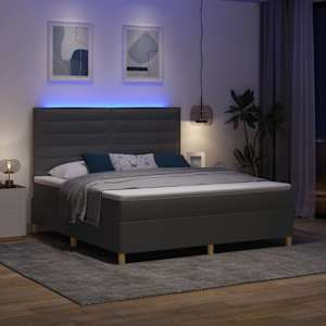 LED box pružinová postel s čelo Tmavě šedá 180 x 200 cm textil - obrázek 5