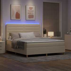 LED box pružinová postel s matrací Krémová 180 x 200 cm textil - obrázek 5