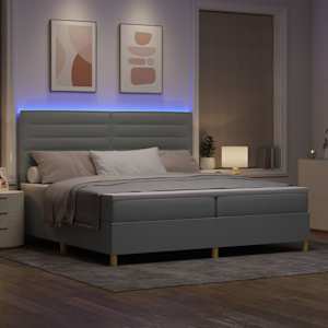 LED box pružinová postel s čelo Světle šedá 200 x 200 cm textil - obrázek 5