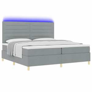 LED box pružinová postel s čelo Světle šedá 200 x 200 cm textil - obrázek 3