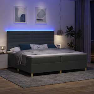 LED box pružinová postel s čelo Tmavě šedá 200 x 200 cm textil - obrázek 5