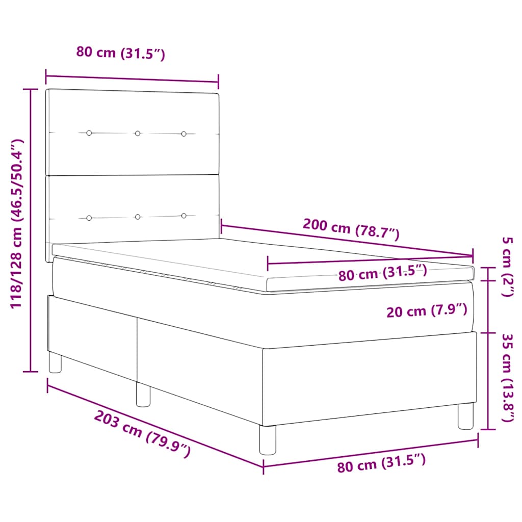 LED box pružinová postel s čelo Světle šedá 80 x 200 cm textil - obrázek 14