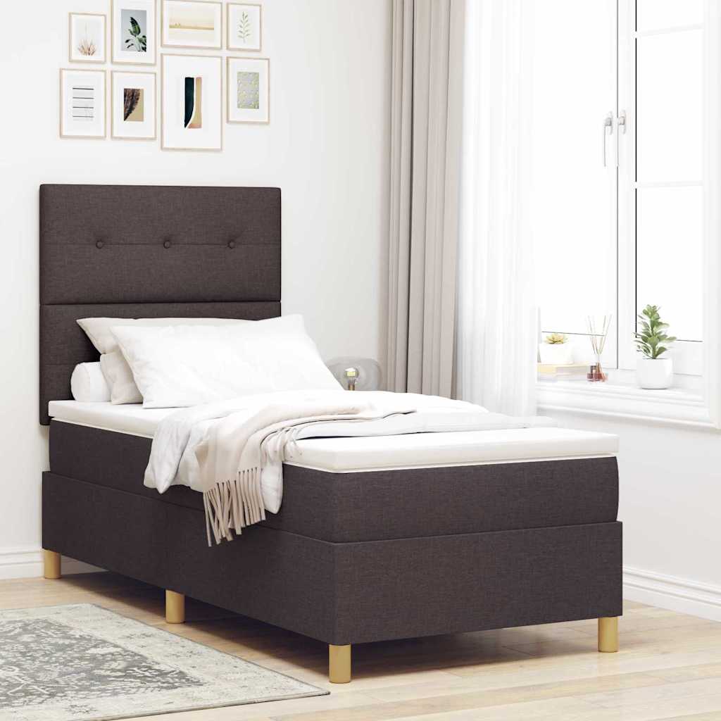Karbi vedrudega voodi koos madratsi ja LED tumedast pruunist 80x200 cm kangast