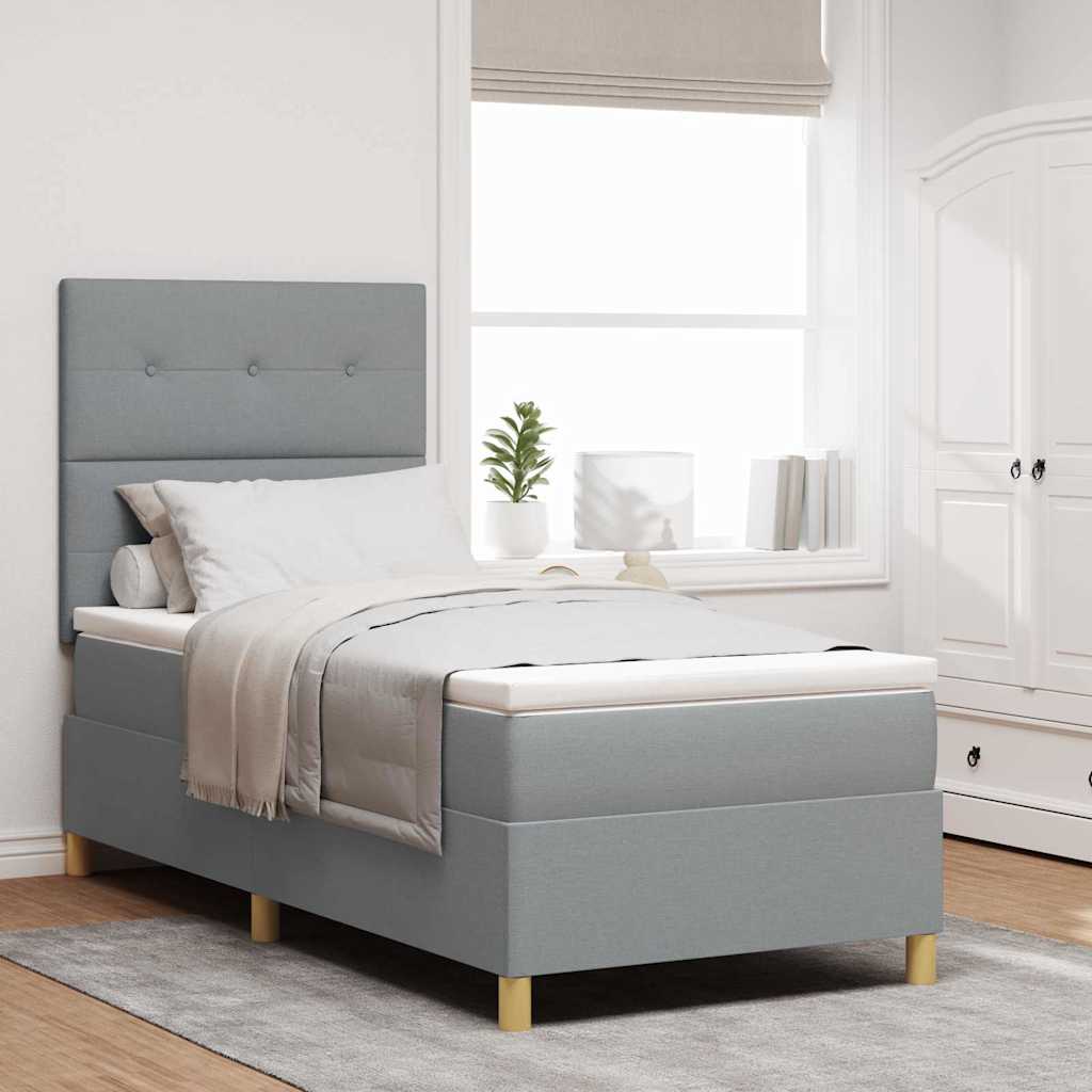 Box Spring Voodi Madratsiga & LED Valgusega Helehall 100x200 cm Kangas