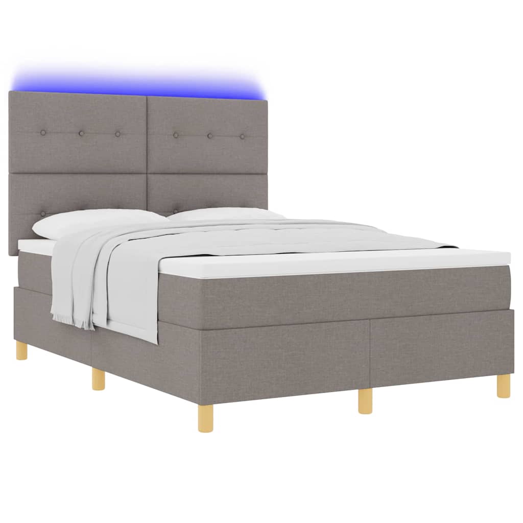 Thumbnail - vidaXL LED Boxspringbett mit Matratze Taupe 140 x 190 cm Stoff