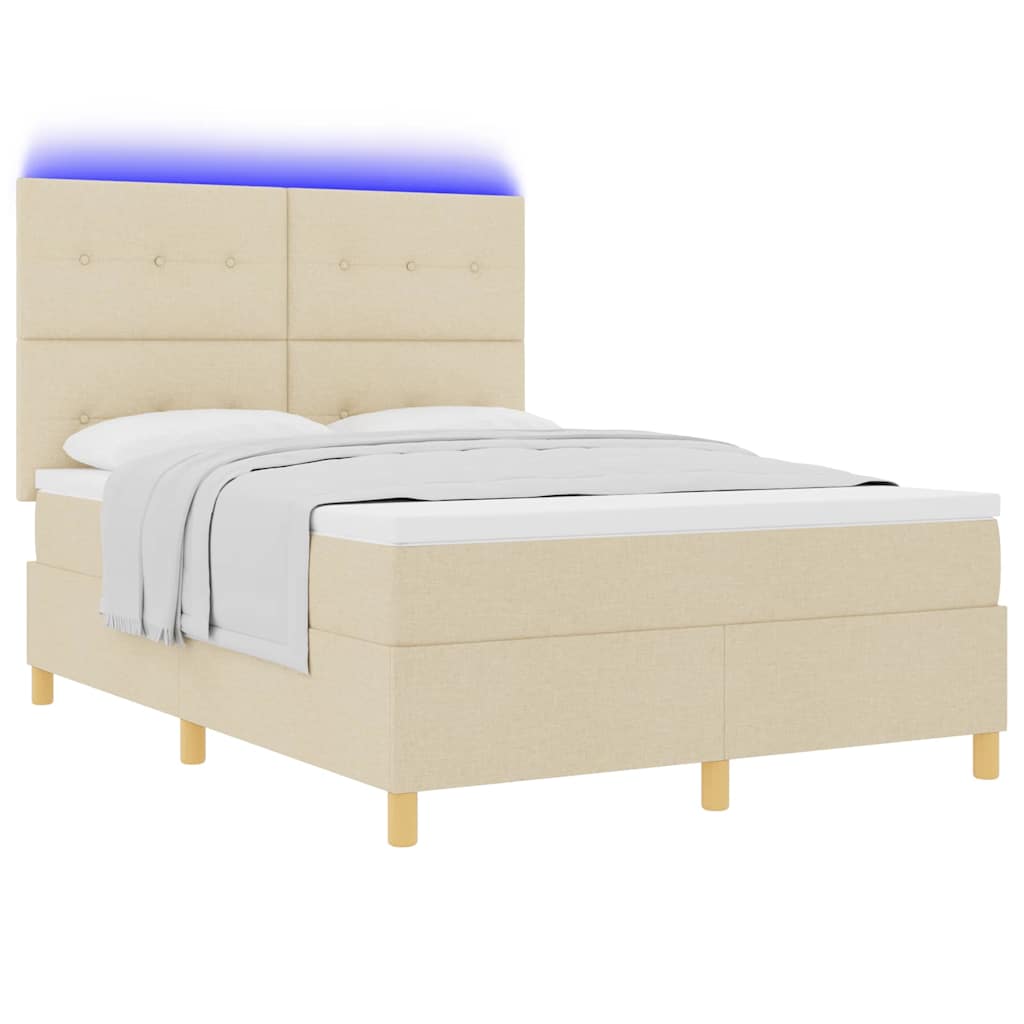 Thumbnail - vidaXL LED Boxspringbett mit Matratze Creme 140 x 200 cm Stoff