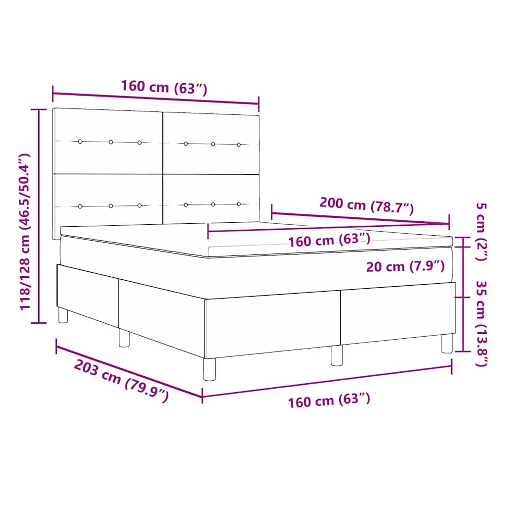 LED box pružinová postel s čelo Světle šedá 160 x 200 cm textil - obrázek 14