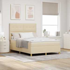 LED Box Spring Postelja z vzmetnico krema 160 x 200 cm blago
