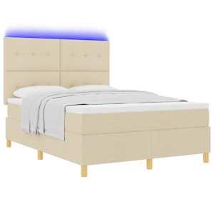 LED box pružinová postel s matrací Krémová 160 x 200 cm textil - obrázek 3