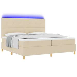LED box pružinová postel s čelo Krémová 200 x 200 cm textil - obrázek 3