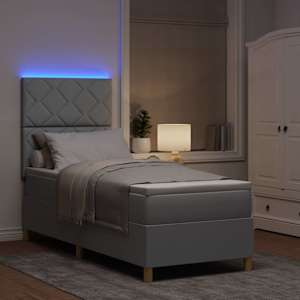 LED box pružinová postel s čelo Světle šedá 80 x 200 cm textil - obrázek 5