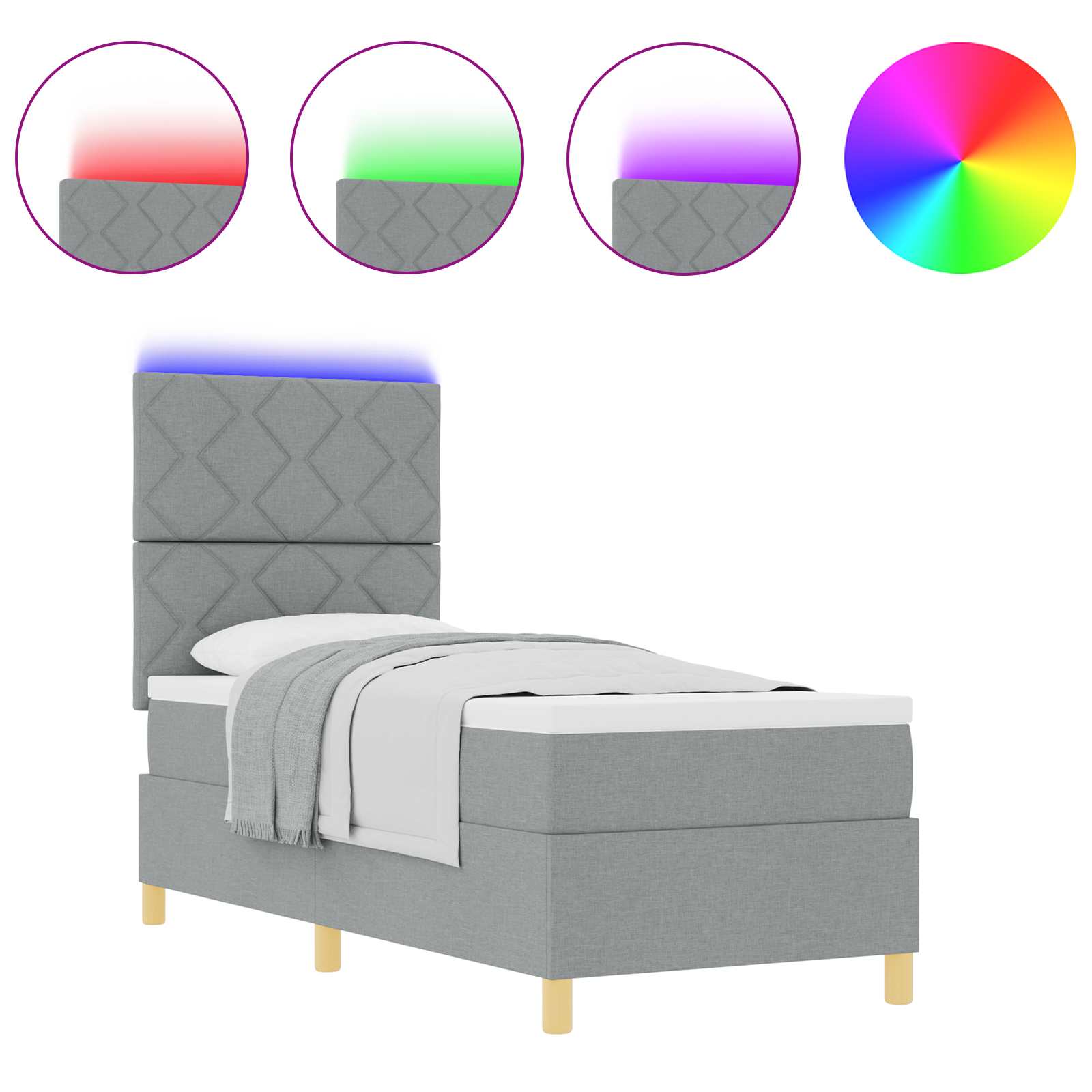 LED Box Spring Voodi madratsiga Helehall 80 x 200 cm kangas 48 Kõik vajalik sinu aeda ja koju! LED Box Spring Voodi madratsiga Helehall 80 x 200 cm kangas - Image 2