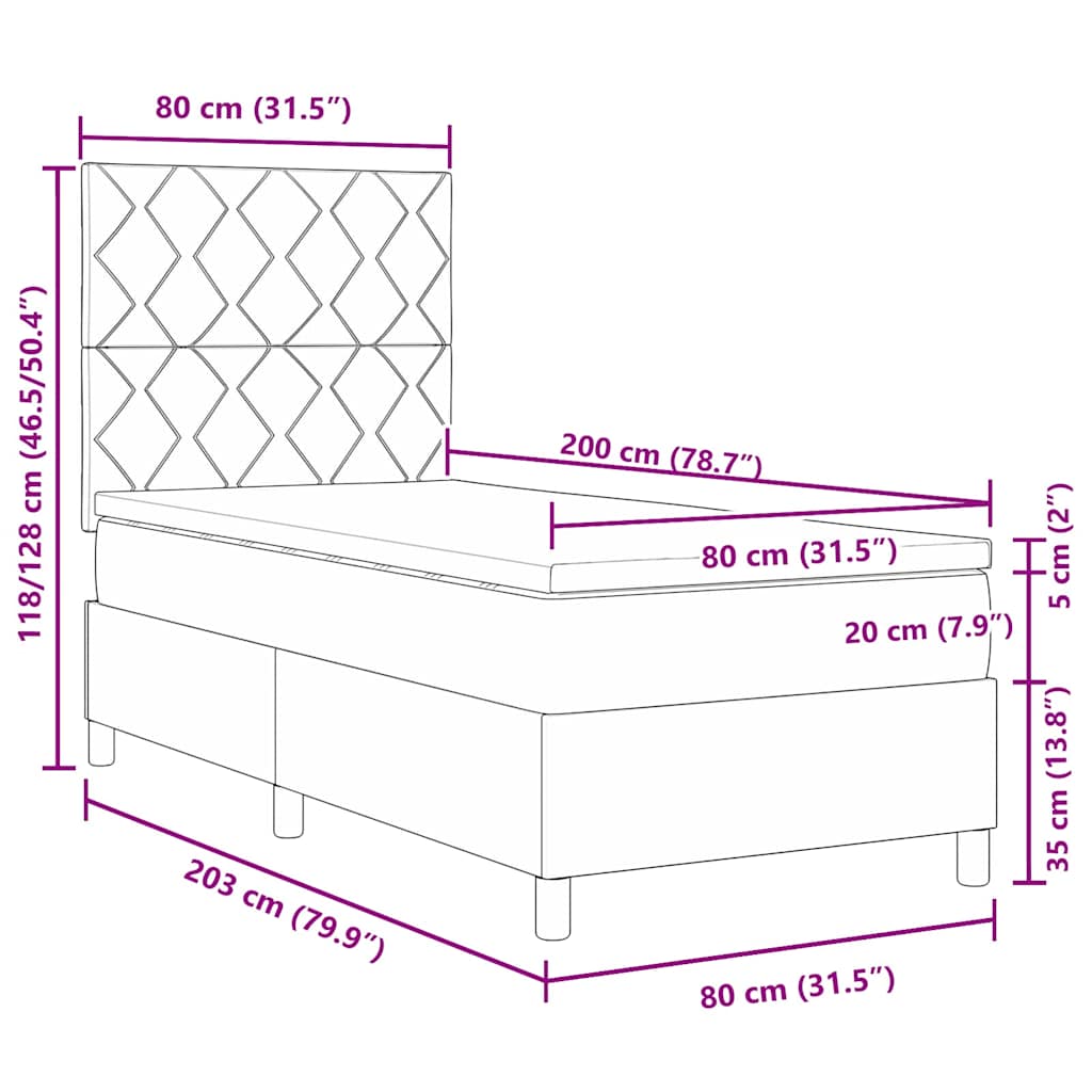 LED box pružinová postel s čelo Světle šedá 80 x 200 cm textil - obrázek 14