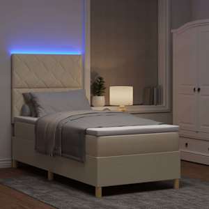 LED box pružinová postel s čelo Krémová 90 x 190 cm textil - obrázek 5