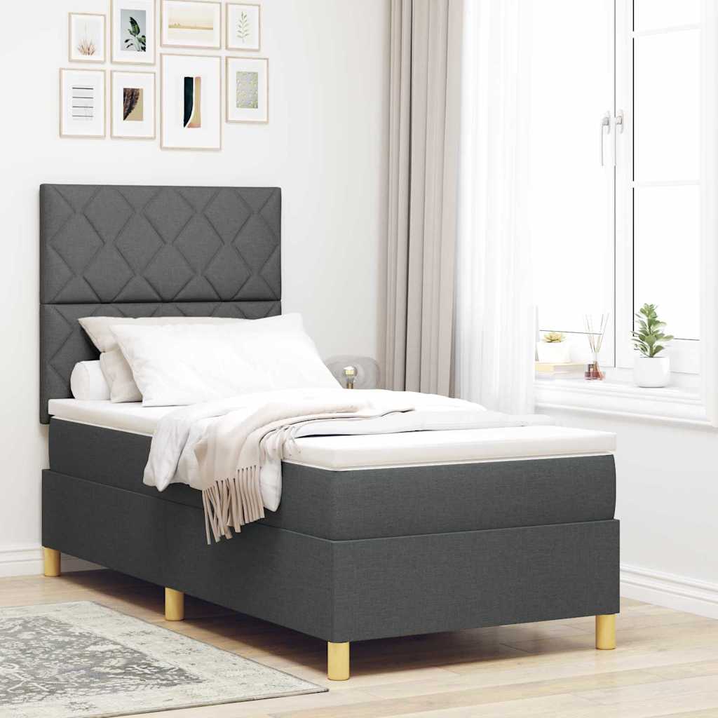 Boxspringbett mit Matratze & LED Dunkelgrau 90x200 cm Stoff