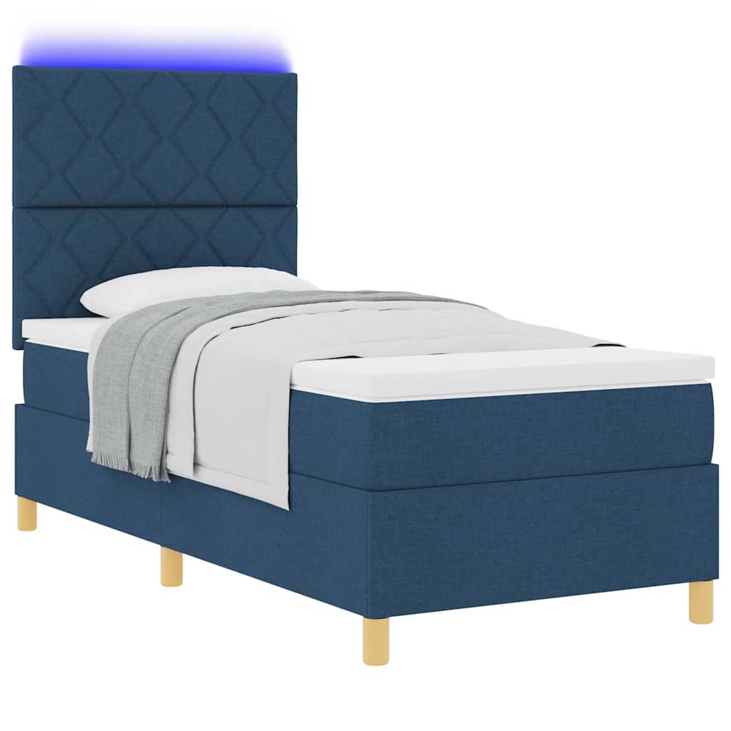 Thumbnail - vidaXL Boxspringbett mit Matratze & LED Blau 90x200 cm Stoff