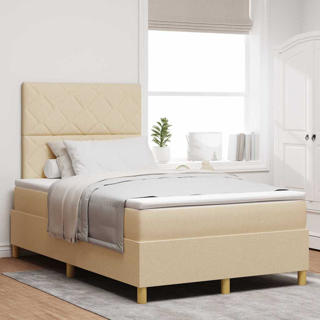 Box Spring voodi madratsi ja LED-iga Kreemjas 120x190 cm Kangas