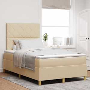 LED box pružinová postel s čelo Krémová 120 x 190 cm textil - obrázek 1