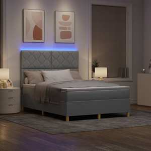 LED box pružinová postel s čelo Světle šedá 140 x 190 cm textil - obrázek 5
