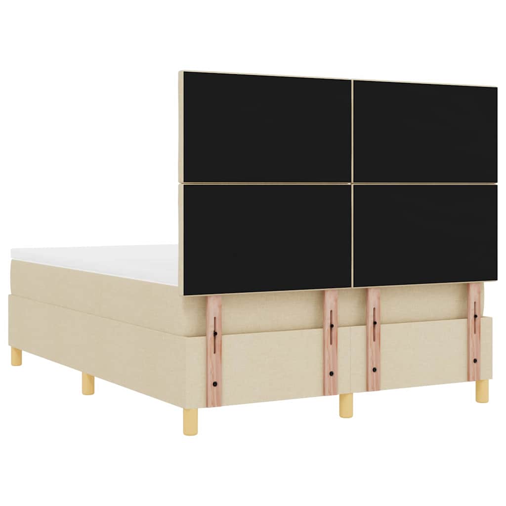 LED Box Spring Postelja z vzglavjem krema 140 x 190 cm blago