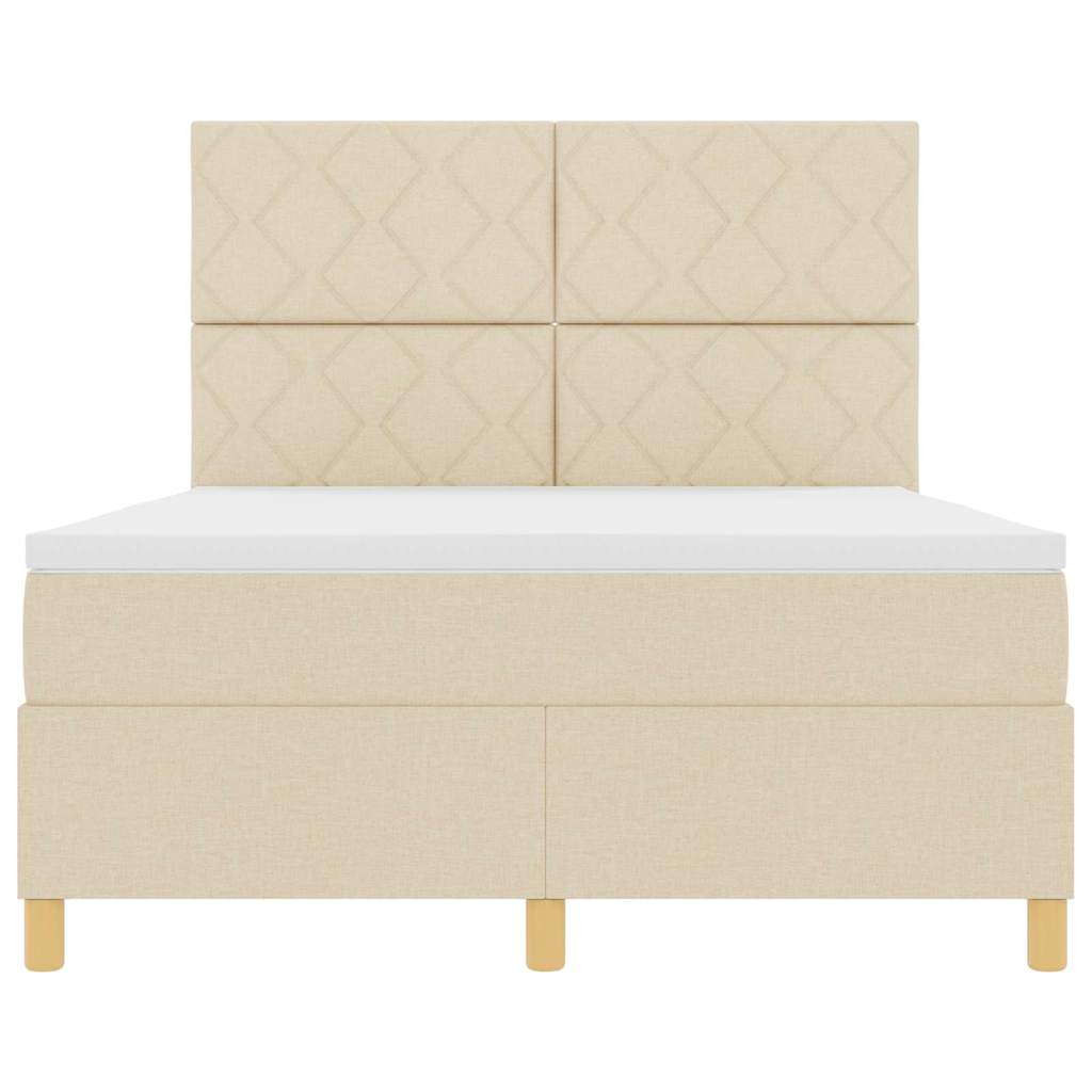 LED Box Spring Postelja z vzglavjem krema 140 x 190 cm blago
