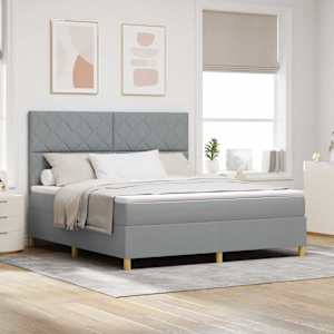 LED box pružinová postel s čelo Světle šedá 180 x 200 cm textil - obrázek 1