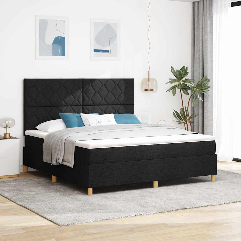 Box Spring voodi koos madratsi ja LED must 180x200 cm kangas