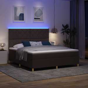 LED box pružinová postel s čelo Tmavě hnědá 180 x 200 cm textil - obrázek 5