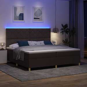 LED box pružinová postel s čelo Tmavě hnědá 200 x 200 cm textil - obrázek 5