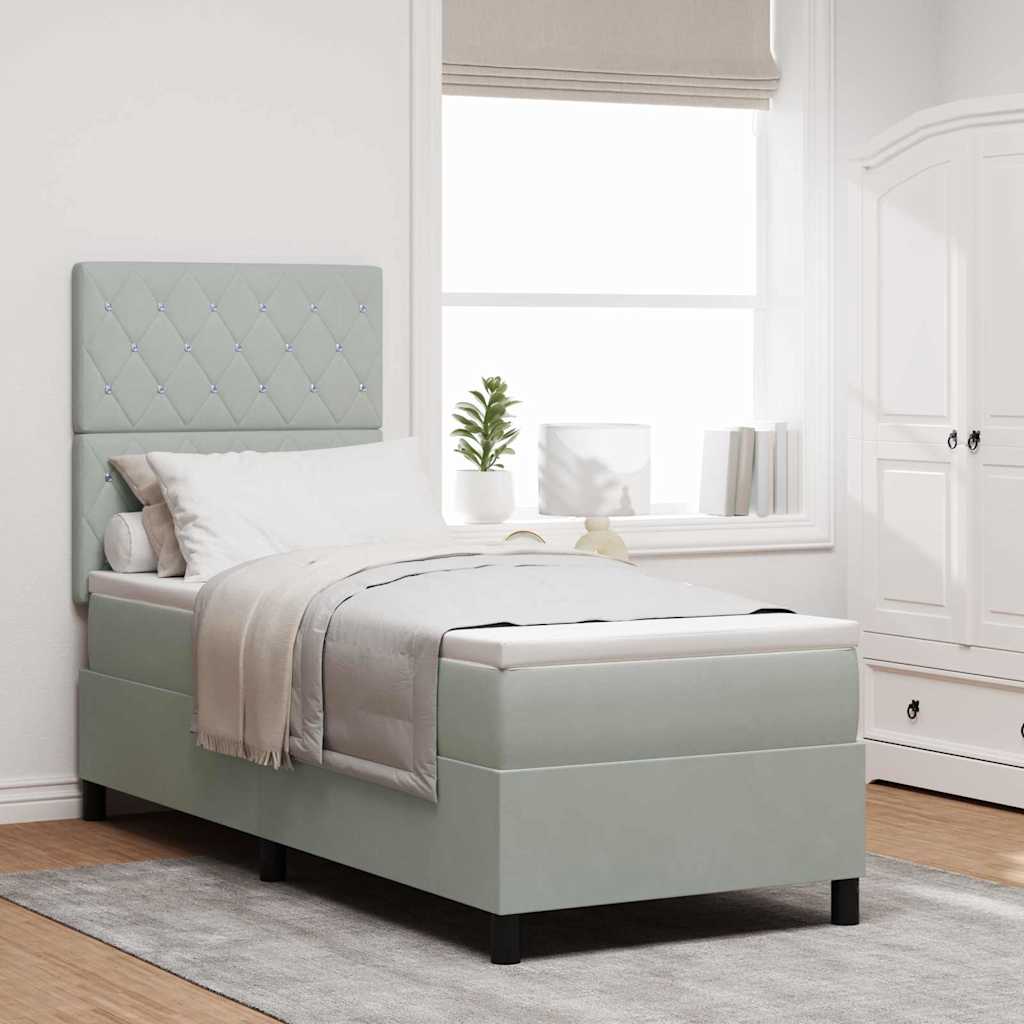 Kasti Vedrustusega Voodi Mattress ja LED Valgus Helehall 80x200 cm Samet