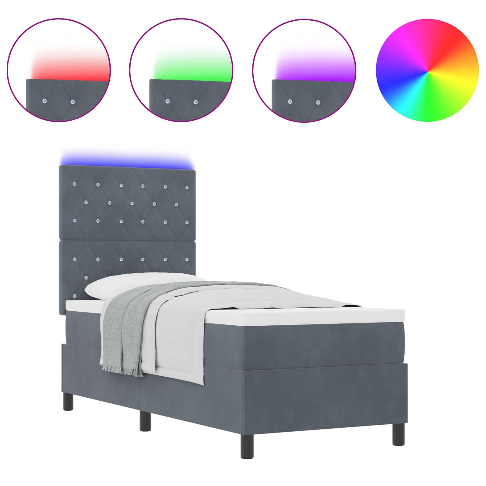 LED Box Spring Voodi madratsiga Tumehall 80 x 200 cm kangas 2 Kõik vajalik sinu aeda ja koju! LED Box Spring Voodi madratsiga Tumehall 80 x 200 cm kangas - Image 2