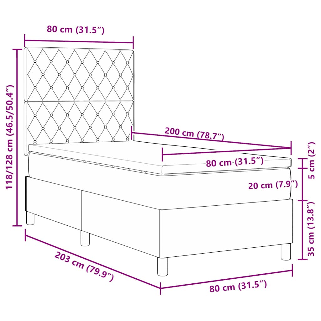 LED box pružinová postel s čelo Tmavě šedá 80 x 200 cm textil - obrázek 14