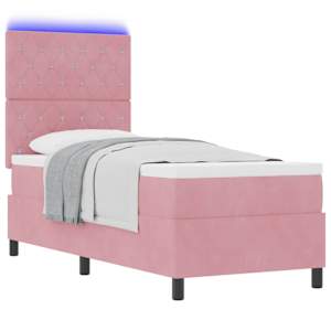 LED box pružinová postel s matrací Růžová 80 x 200 cm samet - obrázek 3
