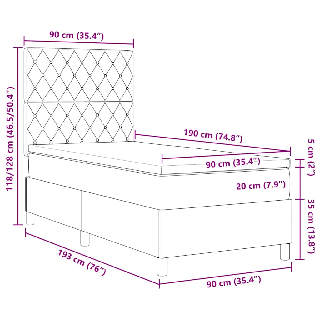 LED box pružinová postel s matrací Růžová 90 x 190 cm samet - obrázek 14