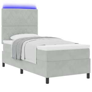 LED box pružinová postel s čelo Světle šedá 90 x 200 cm samet - obrázek 3