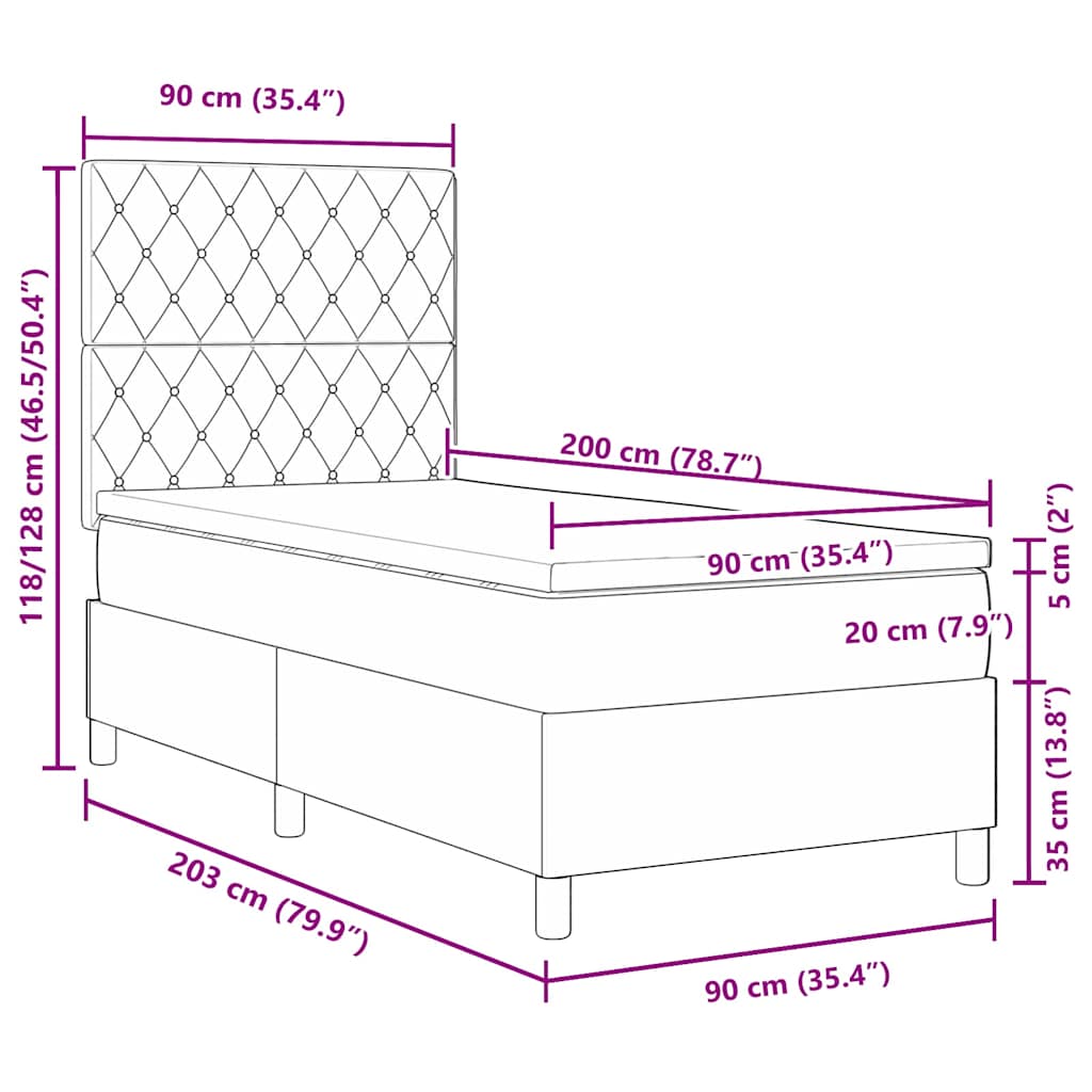 LED box pružinová postel s čelo Tmavě modrá 90 x 200 cm samet - obrázek 14