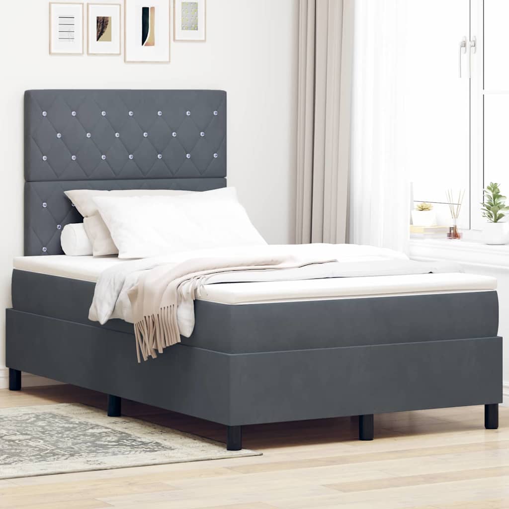 Box Spring Voodi Madratsiga & LED Tume Hall 120x190 cm Samet