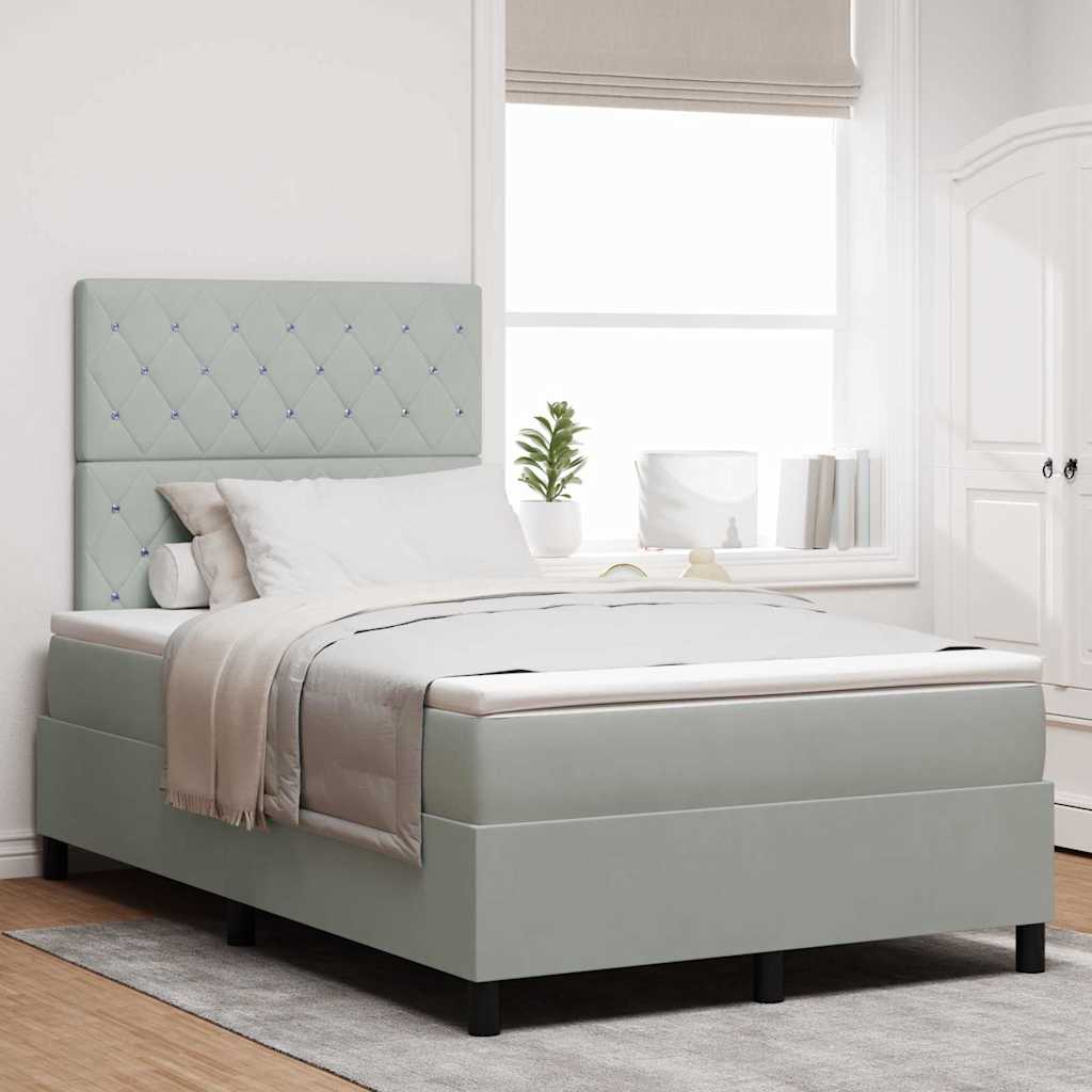 Box Spring Voodi koos Mattressi ja LED Valgusega Helehall 120x200 cm Veluur