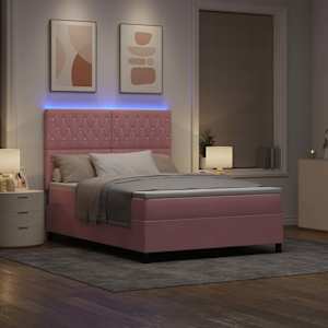 LED box pružinová postel s matrací Růžová 140 x 190 cm samet - obrázek 5