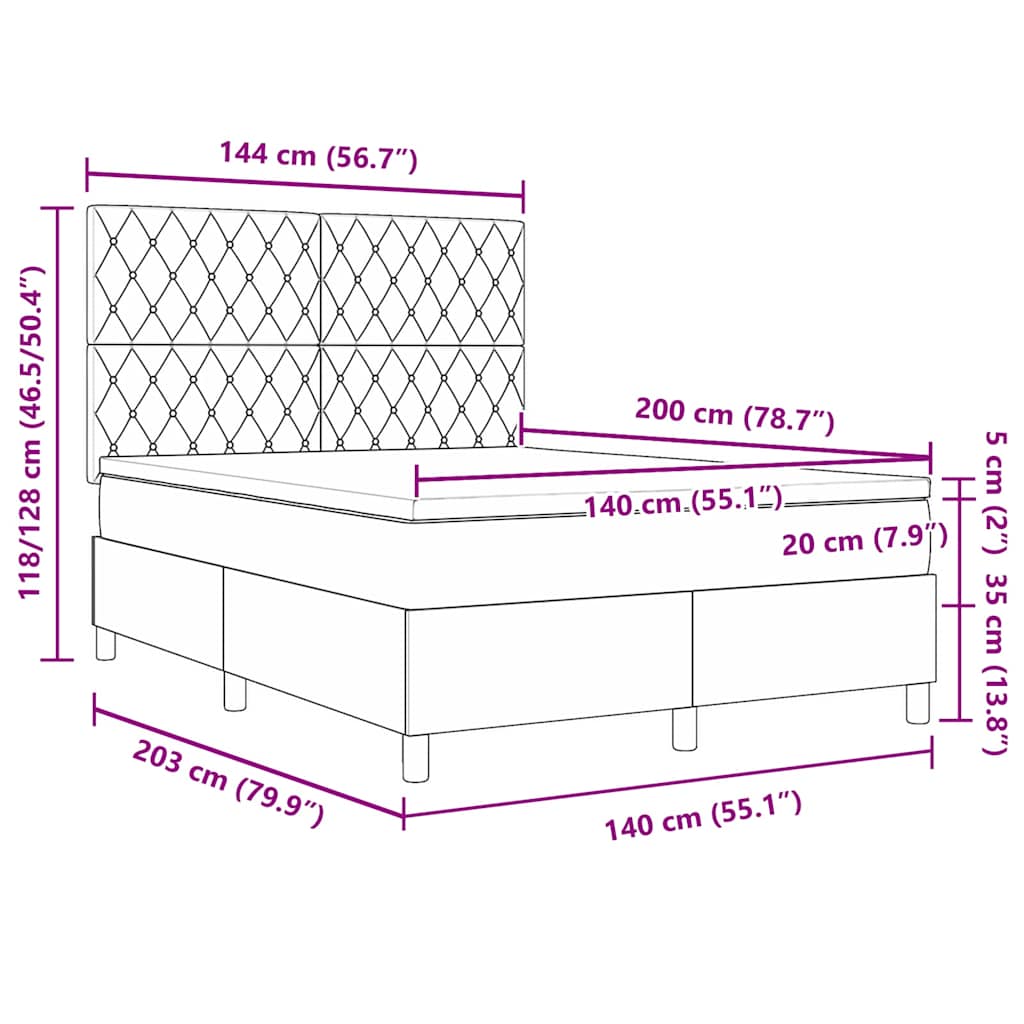 LED box pružinová postel s čelo Světle šedá 140 x 200 cm samet - obrázek 14