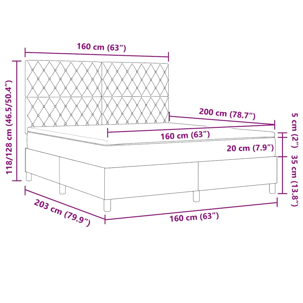LED box pružinová postel s čelo Světle šedá 160 x 200 cm samet - obrázek 14