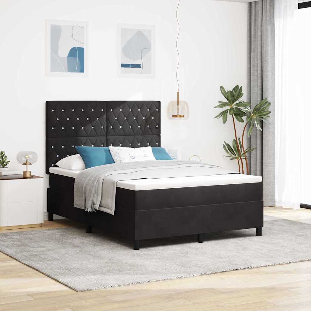 Box Spring Voodi koos Mattressi ja LEDiga Must 160x200 cm Samet