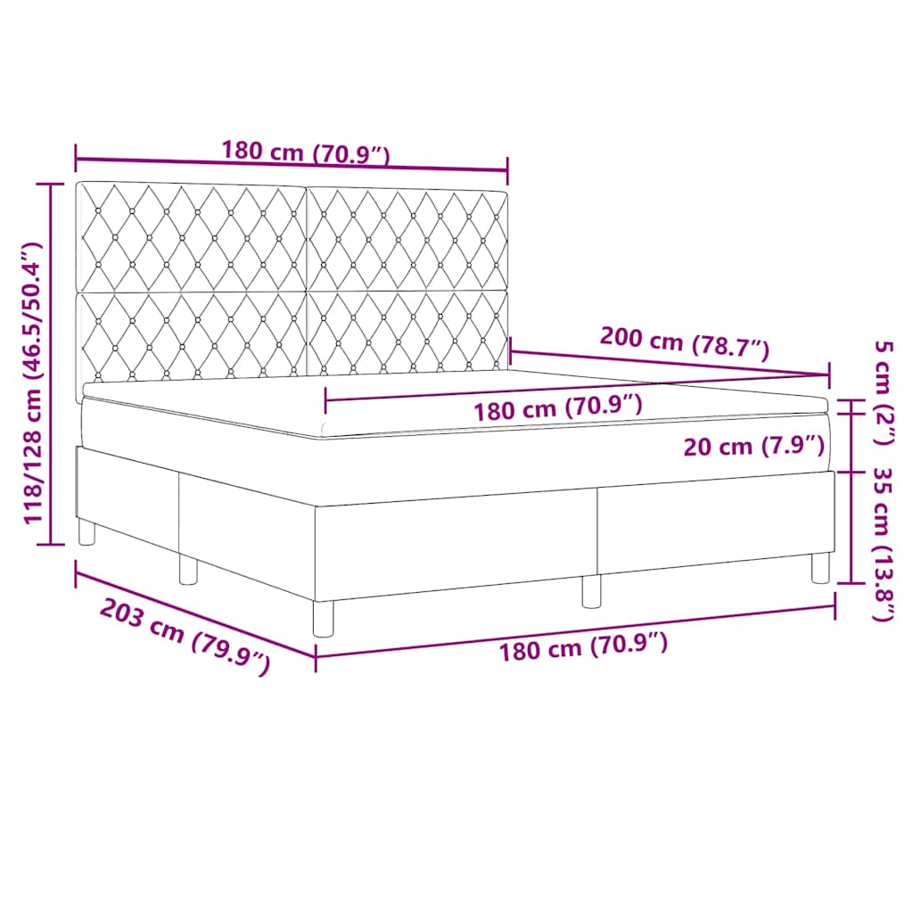 LED Box Spring Postelja z vzmetnico Črna 180 x 200 cm Žamet