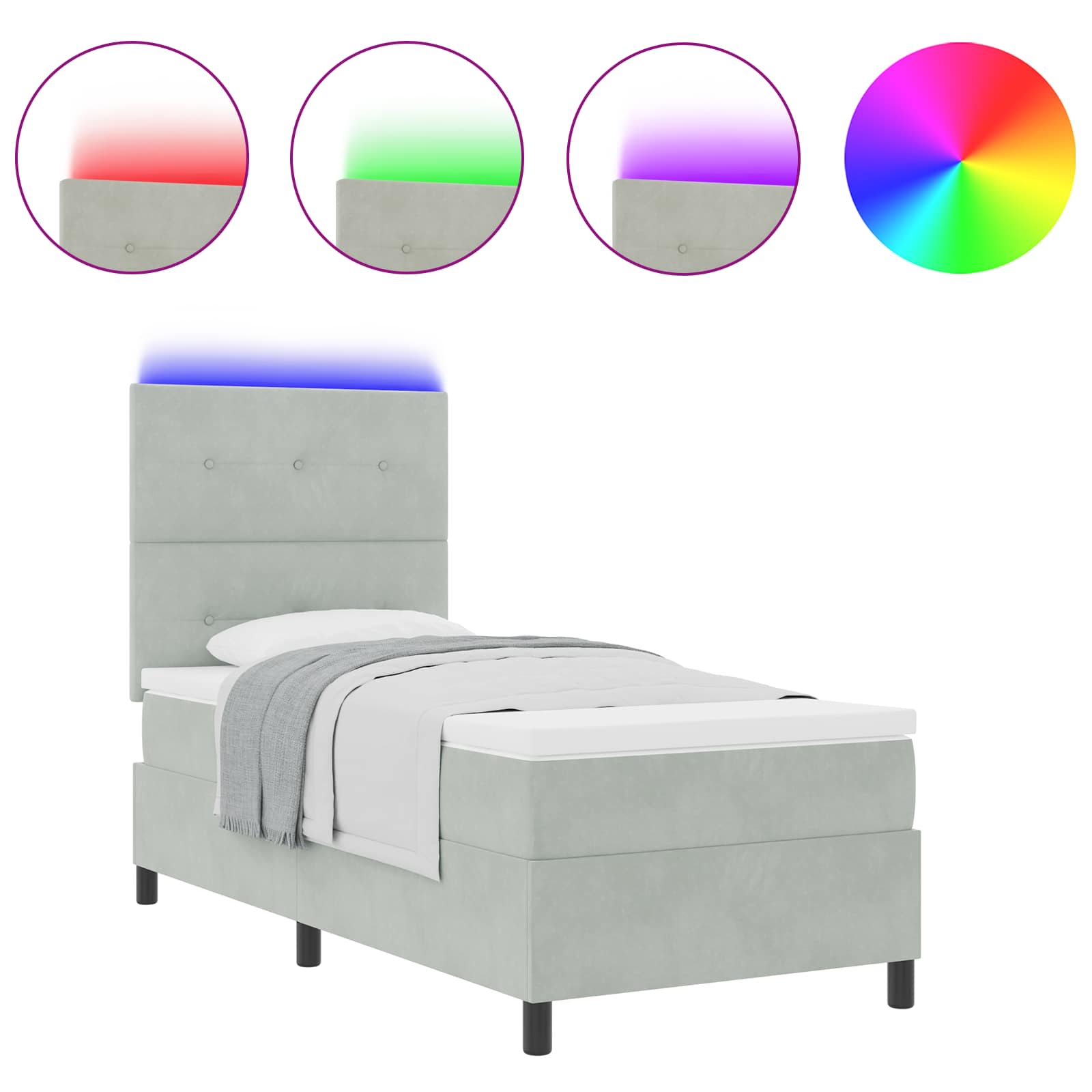 LED Box Spring Voodi madratsiga Helehall 80 x 200 cm kangas 2 Kõik vajalik sinu aeda ja koju! LED Box Spring Voodi madratsiga Helehall 80 x 200 cm kangas - Image 2