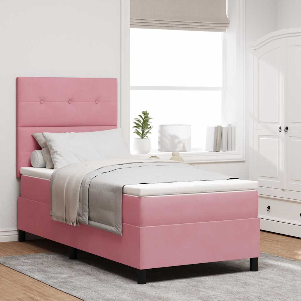 Box Spring Voodi koos Madratsi ja LED Valgusega Roosa 90x190 cm Samet